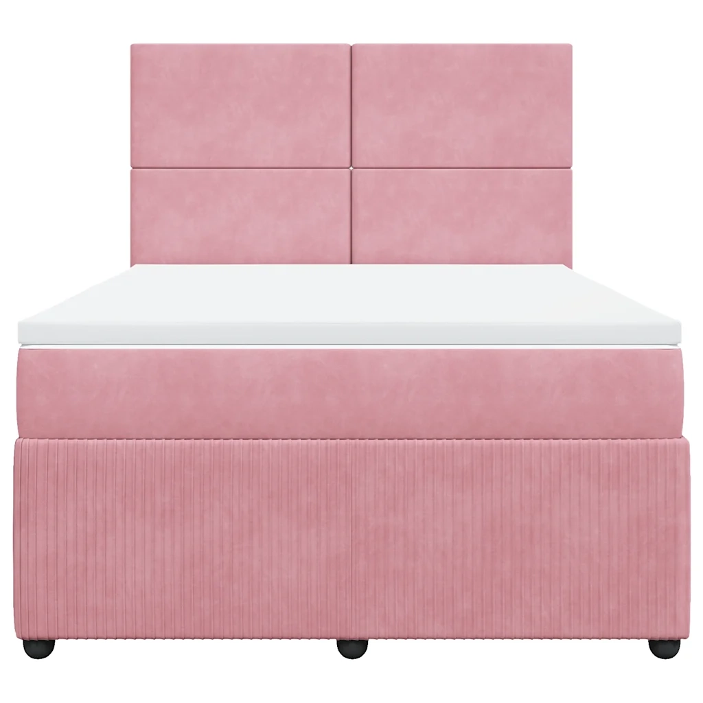 Giroletto a Molle con Materasso Rosa 140x200 cm in Velluto 3292357