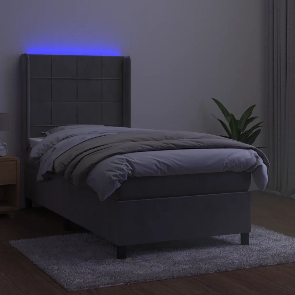 Letto a Molle Materasso e LED Grigio Chiaro 90x200 cm Vellutocod mxl 99428
