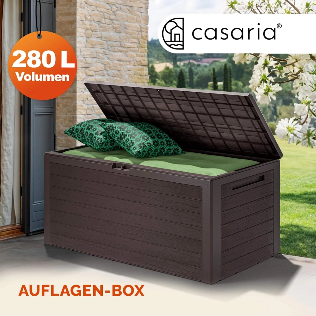 ® Baule da Giardino XXL 280L Effetto Legno Cassapanca Richiudibile 116x43x55cm Box Multibox Contenitore Cuscini