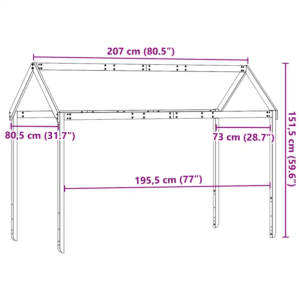 Tetto per Letto Bambini 207x80,5x151,5cm Legno Massello di Pino