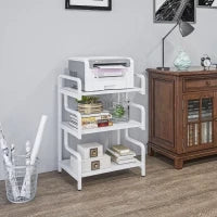 Supporto per Stampante Industriale a 3 Livelli, in Metallo e Truciolato, 55x40x77 cm, Bianco