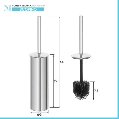 Portascopino cromato con setole nere in silicone e secchio interno