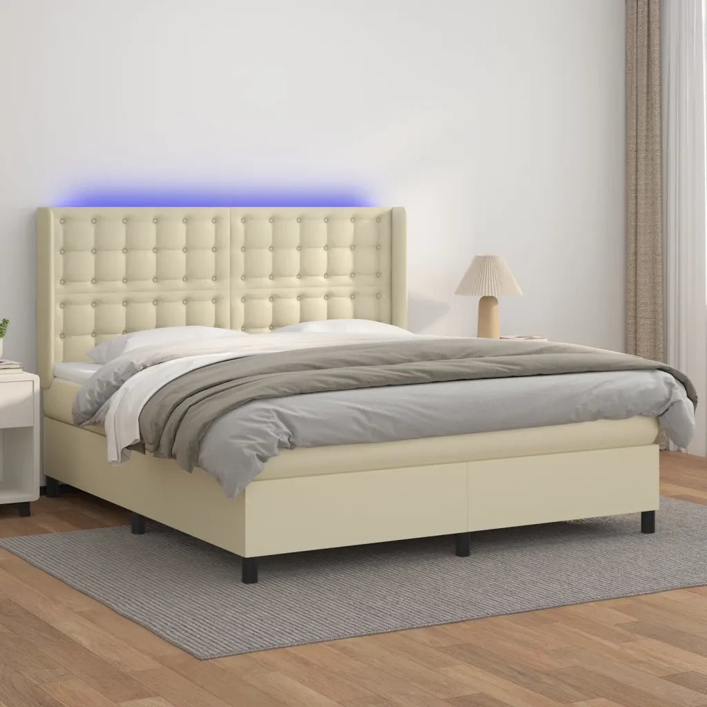 Giroletto a Molle con Materasso e LED Crema 160x200 cm 3139393