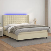 Giroletto a Molle con Materasso e LED Crema 160x200 cm 3139393