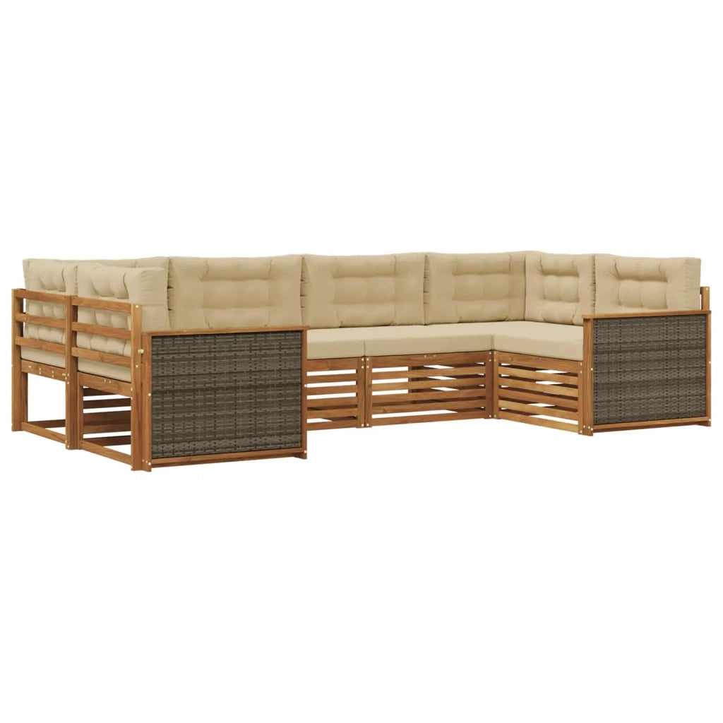 Set di divani da esterno con cuscino 6 pcs Naturale e Beige 3383771