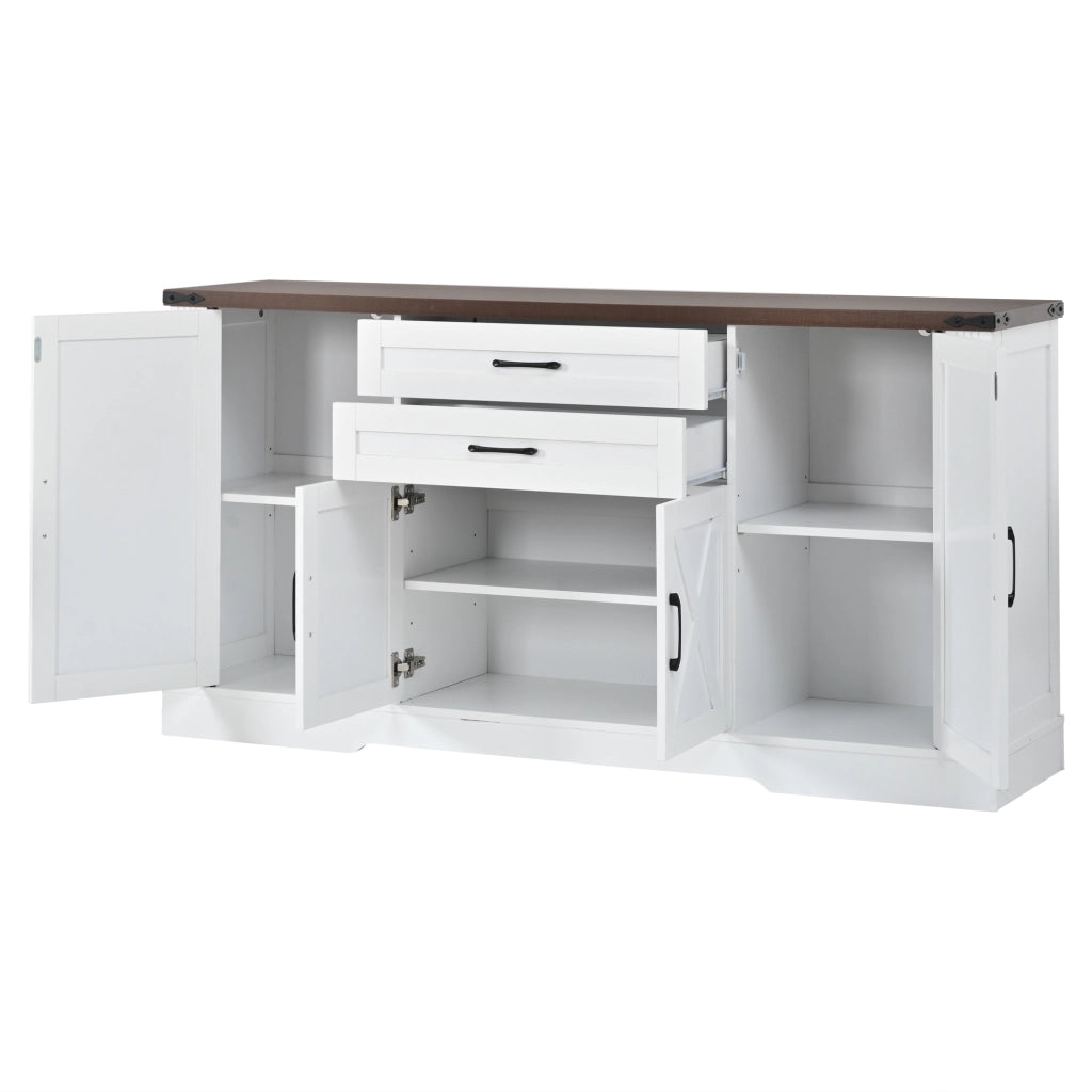 Credenza Sideboard bianca con piano d¡¯appoggio, 4 ante, 2 cassetti, 160x39x81,5 cm