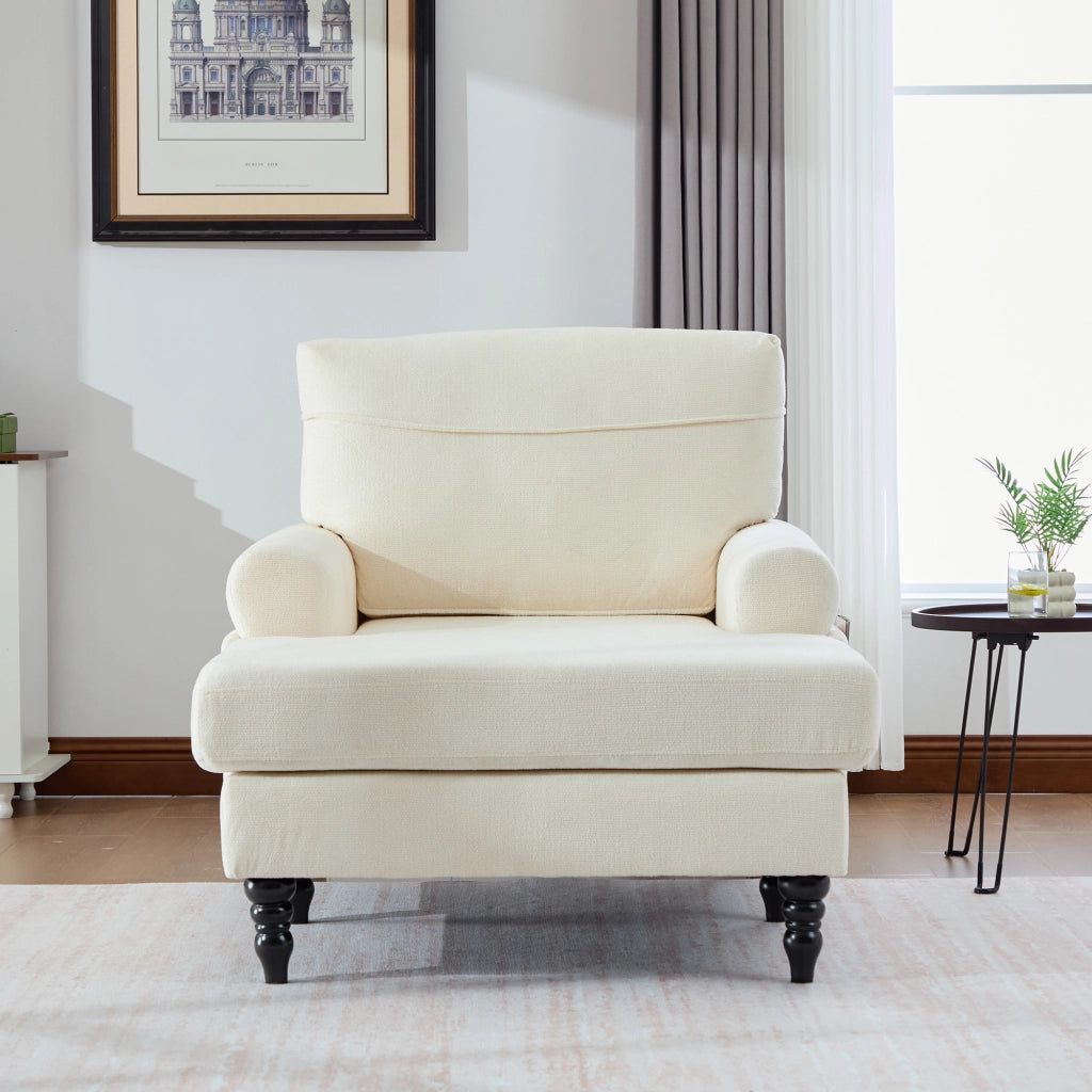 Poltrona Relax Con Tasche Laterali Seduta Extra Larga Schienale Avvolgente Piedi In Legno Massello in Ciniglia Beige