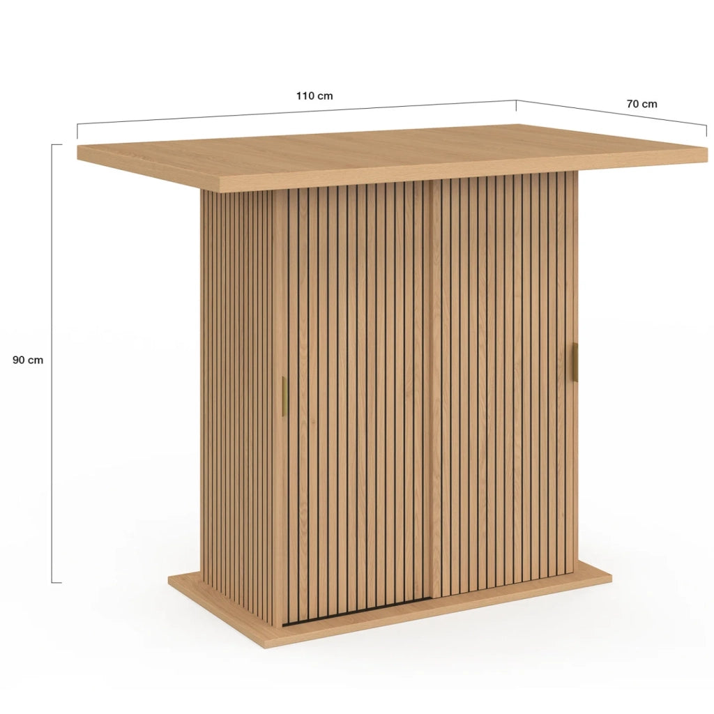 IDMarket - JULIETTE Isola centrale per 4 persone, 110 cm, gamba centrale con contenitore, effetto doghe, doghe in legno