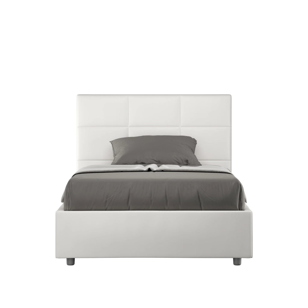 BS COM Letto una piazza e mezza con rete imbottito 130x190 similpelle bianco