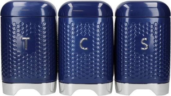 Set di contenitori per caffè e zucchero - Offerta economica - 3 pezzi - Blu notte - Acciaio