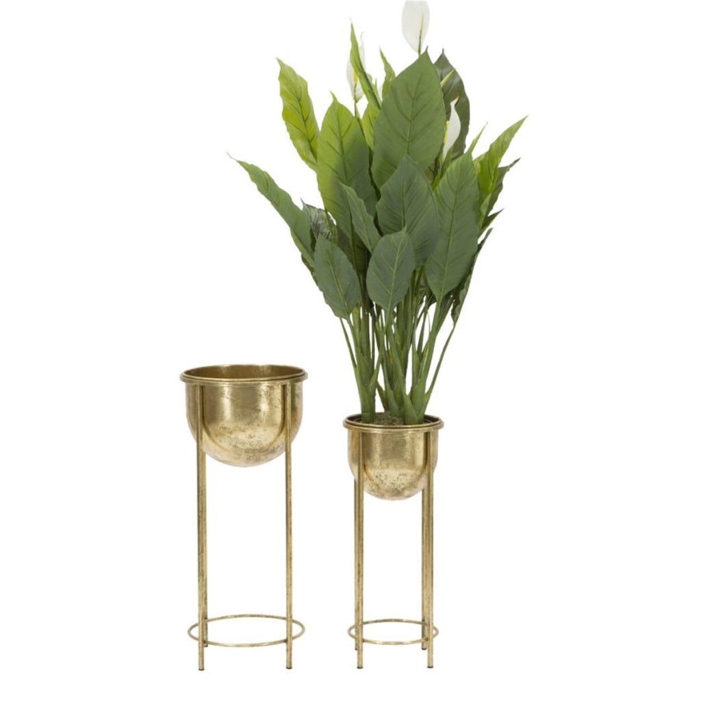 Set di 2 Vasi per Piante VKH402, Oro, Metallo, 27x27x62 cm