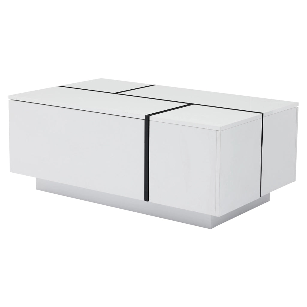 Tavolino da caff¨¨ moderno bianco e nero 100 x 60 x 40 cm con 4 cassetti e piano lucido