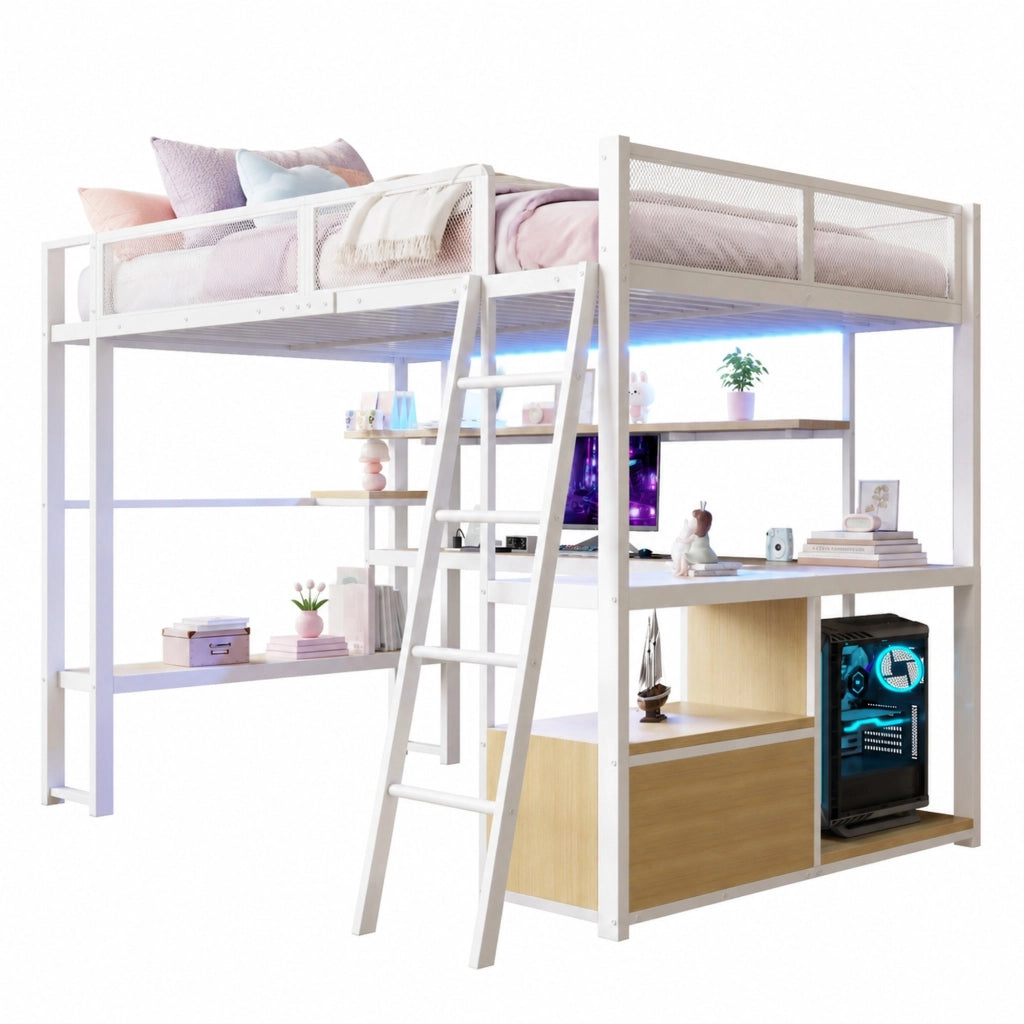 Letto a soppalco gaming 140x200 cm con scrivania e LED