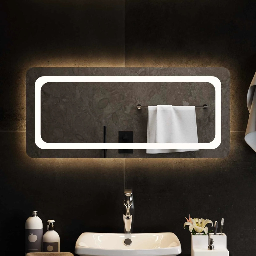Specchio da bagno LED Trasparente 90 x 40 cm vetro temperato 42045838
