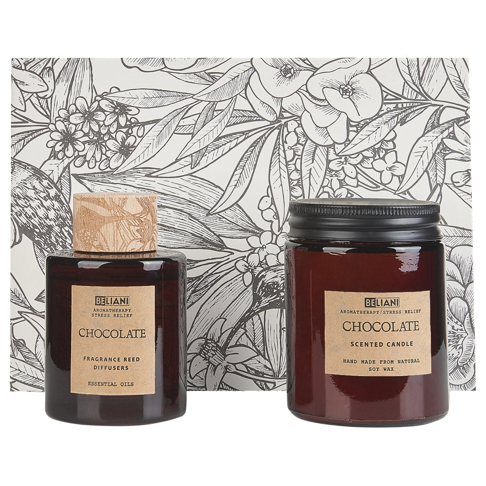 Set di fragranze Candela e diffusore di ancia Bastoncini profumati 100% cera di soia Stoppino di cotone Vetro Cioccolato
