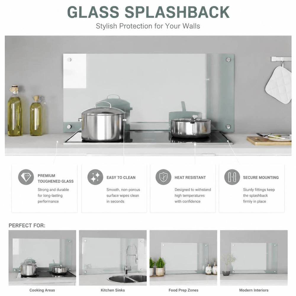 Kitchen Backsplash, Transparent, 90x40 Cm, Tempered Glass