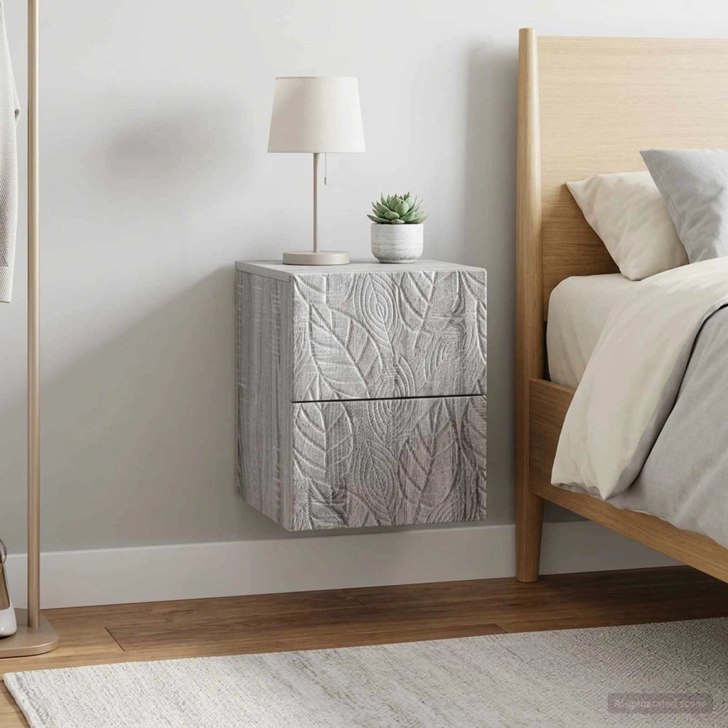 Mobiletto da notte a muro 2 pz Sonoma grigio 34,5 x 33 x 40 cm 898818