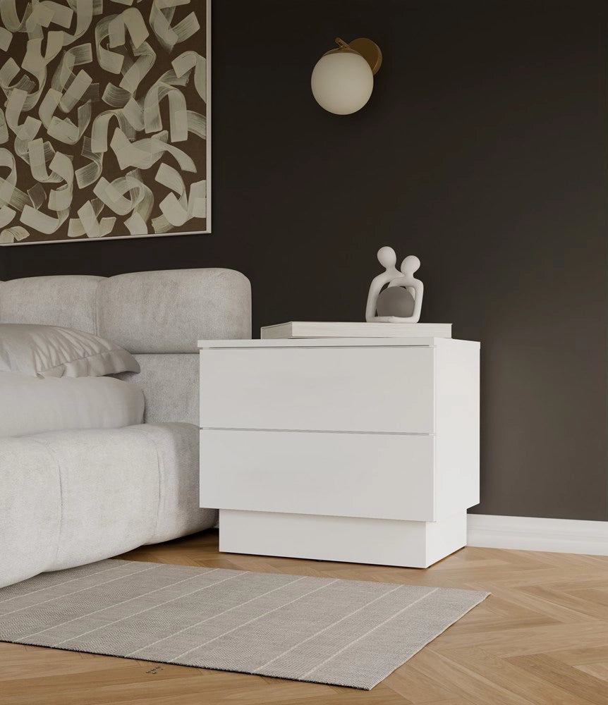 Comodino AMBER 2s tavolino nocny 2 cassetti per camera da letto bianco