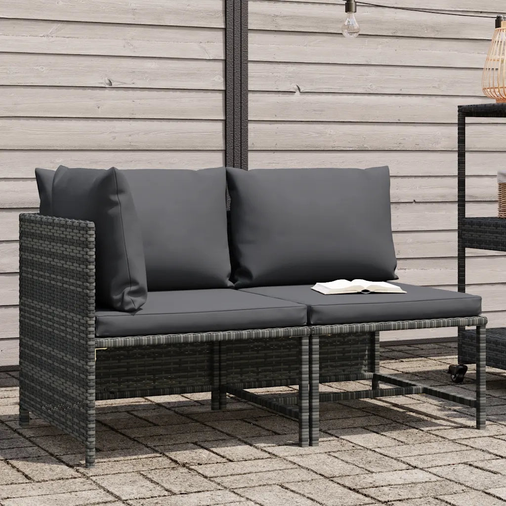 Set Divani da Giardino 2 pz con Cuscini in Polyrattan Grigio cod mxl 71222