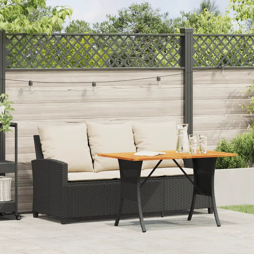 Divano da Giardino a 3 Posti Cuscini&Tavolo-Sofa da Giardino-Divano da esterno Nero in Polyrattan