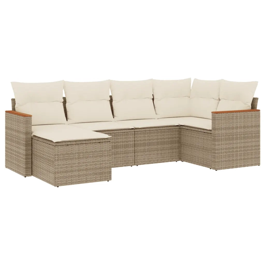 Set Divano da Giardino 6 pz con Cuscini Beige in Polyrattan