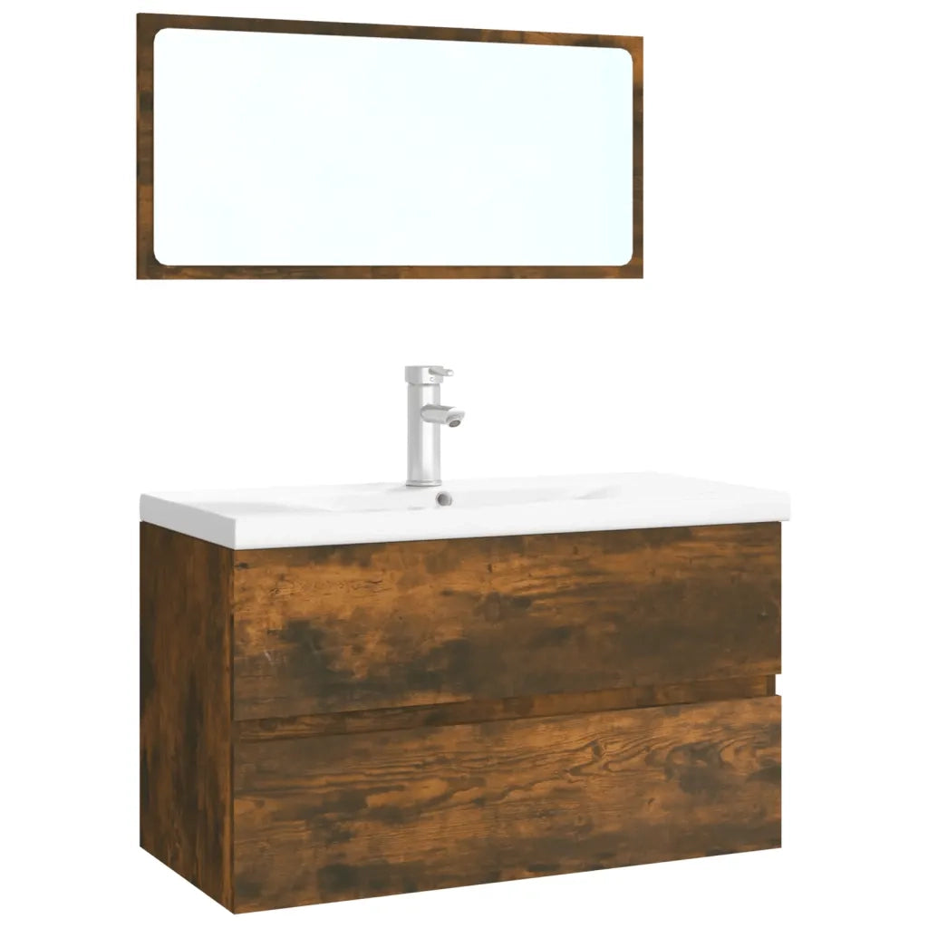 Set di Mobili da Bagno | Armadio da bagno Rovere Fumo in Legno Multistrato