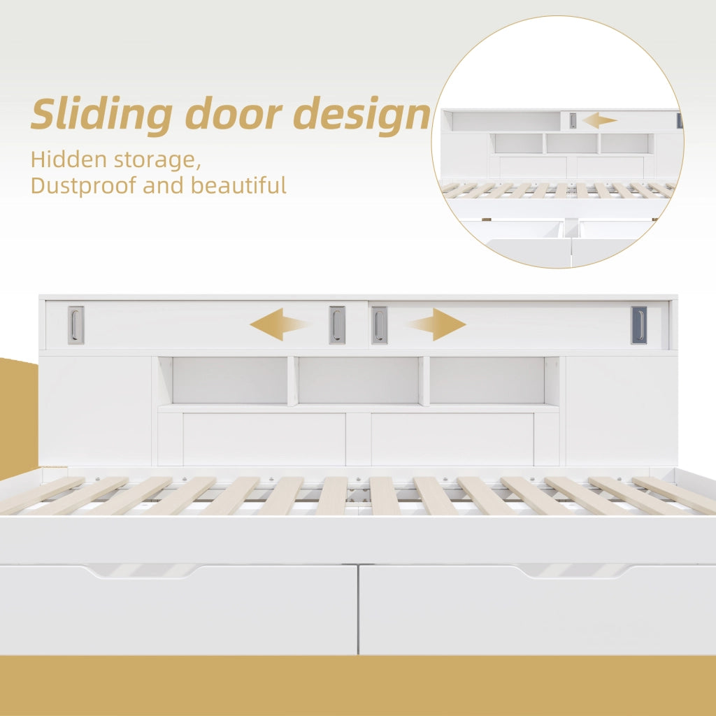 DESMIU Letto combinato 90 × 190 cm 1 posto con cassetti, ripiani e armadio contenitore, senza materasso, bianco