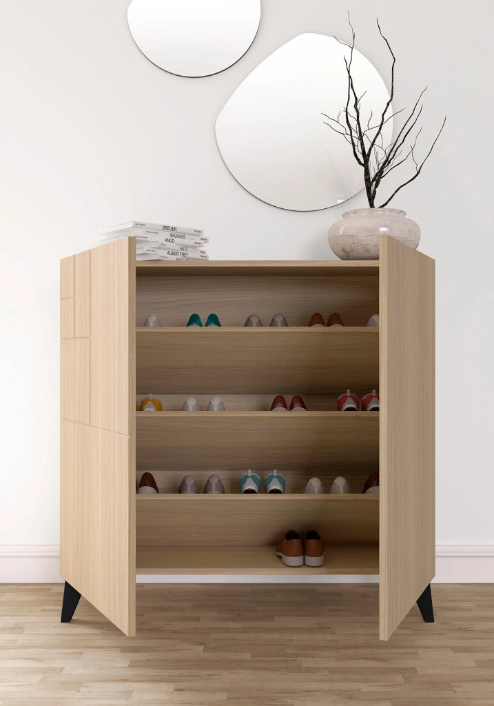 Scarpiera Herdasa effetto noce chiaro gambe nere 87x90x27