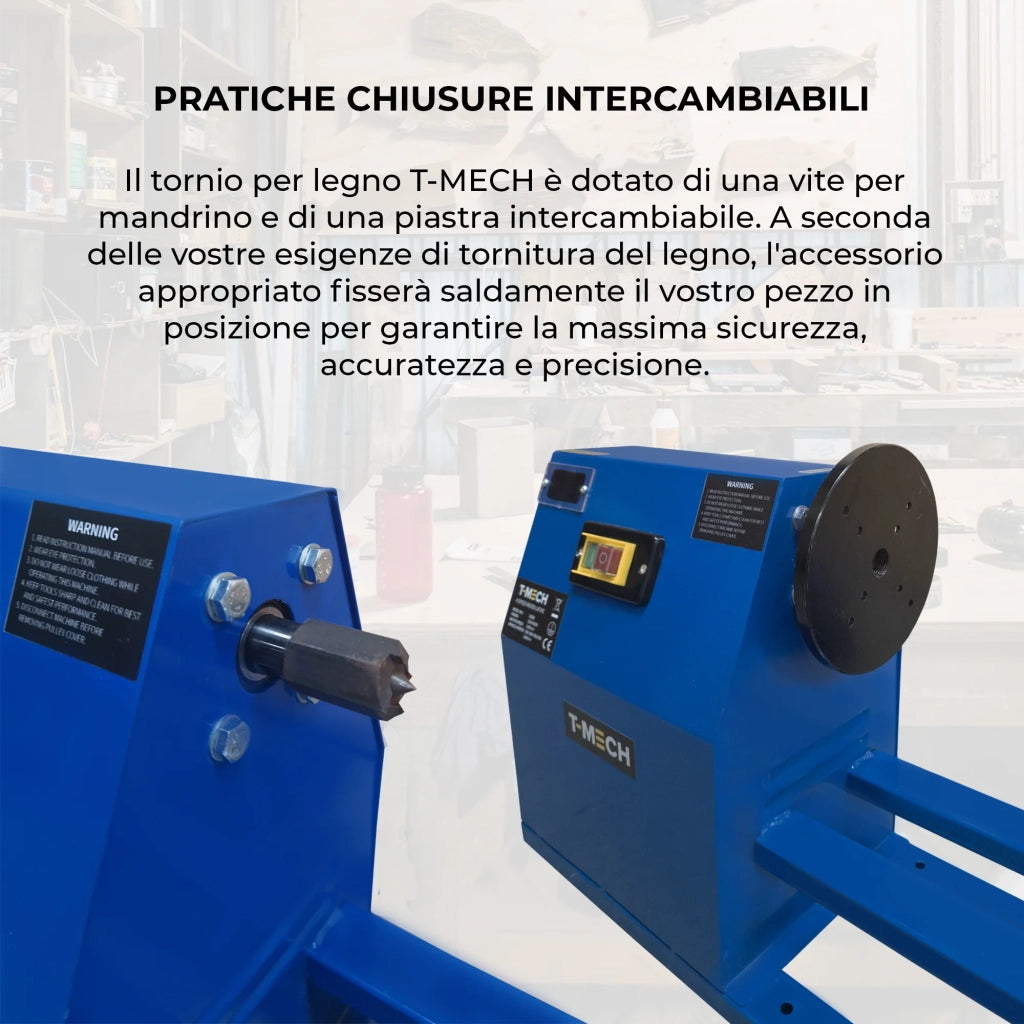 Tornio per Legno T-Mech 400W con 6 Scalpelli e 4 Velocità Regolabili