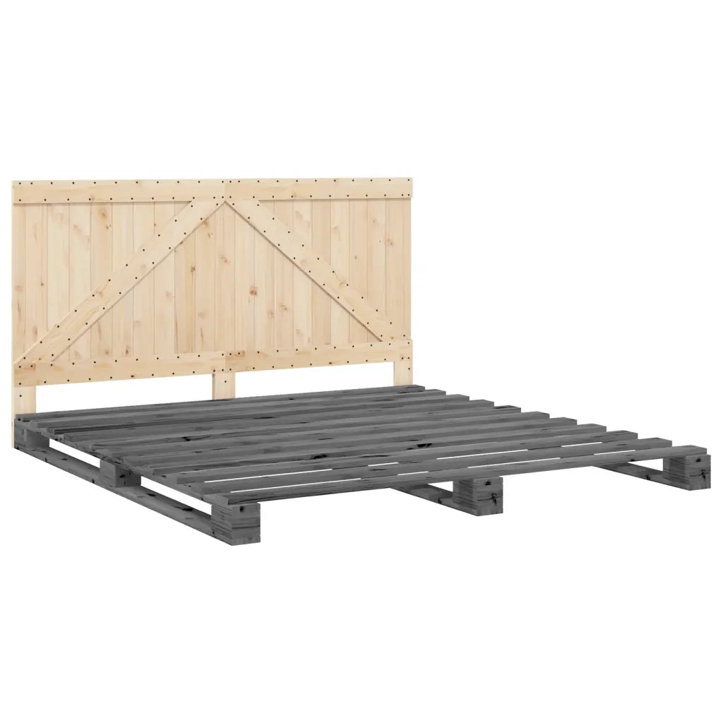 Letto matrimoniale | Letto per adulti | Giroletto con Testiera Grigio 200x200 cm Legno Massello di Pino