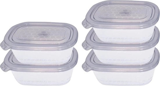 Contenitori di conservazione degli alimenti - 5 contenitori con 5 coperchi - Resistenti a microonde e congelatore - Contenitori per cucina e magazzino impermeabili - Plastica 500 ml - Grigio (Set da 5) contenitori per congelazione