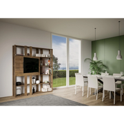 Composizione Libreria Kato 6R 2 fianchi 2 fasce lunghe 2 fasce corte 2 fasce medie pannello TV - Noce,N