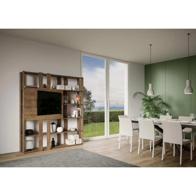 Composizione Libreria Kato 6R 2 fianchi 2 fasce lunghe 2 fasce corte 2 fasce medie pannello TV - Noce,N
