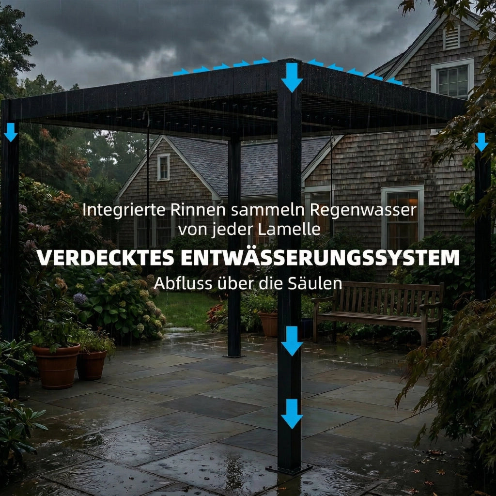 Pergola in alluminio 3x3 m con tetto a lamelle regolabile e illuminazione LED ¨C zephmum ¨C Grigio