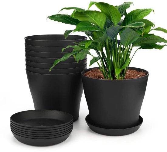 8 pezzi 17cm Piantine in vaso nero - Grandi vasi in plastica con palette per piantine - Per interni esterni ufficio casa studio