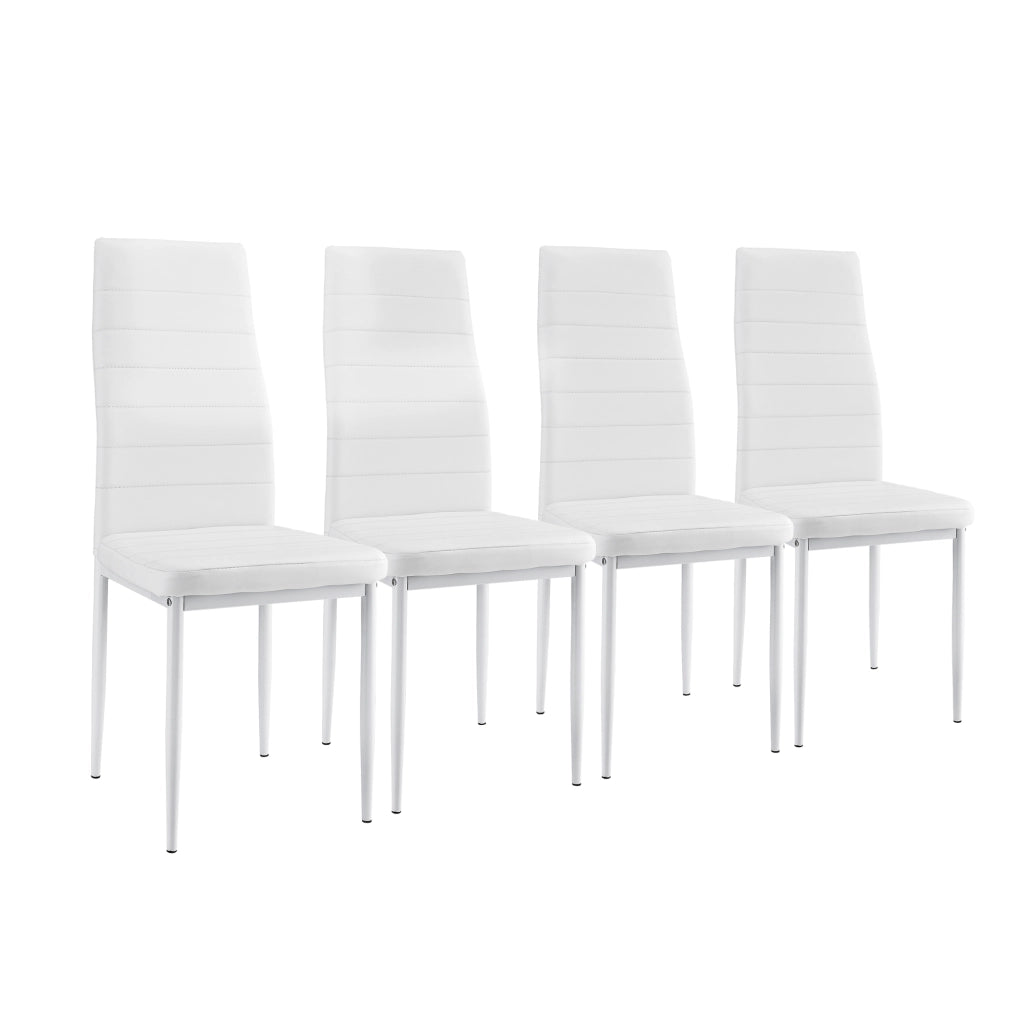 Set Tavolo da Pranzo Bianco-Nero con 4 Sedie Imbottite Schienale Alto Similpelle Bianco [en.casa]