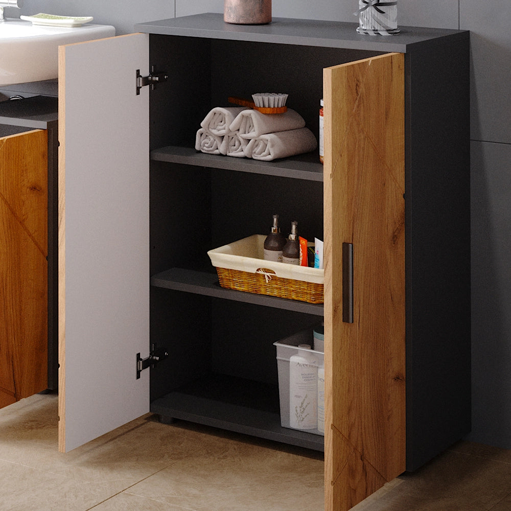 Vicco Set di mobili da bagno Quercia dorata/antracite 2 parti, con unità midi