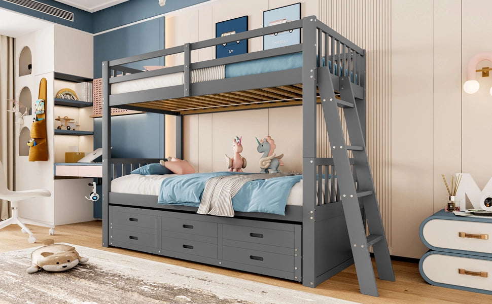 LETTO a castello con letto estraibile e 3 cassetti 90x200 cm Grigio