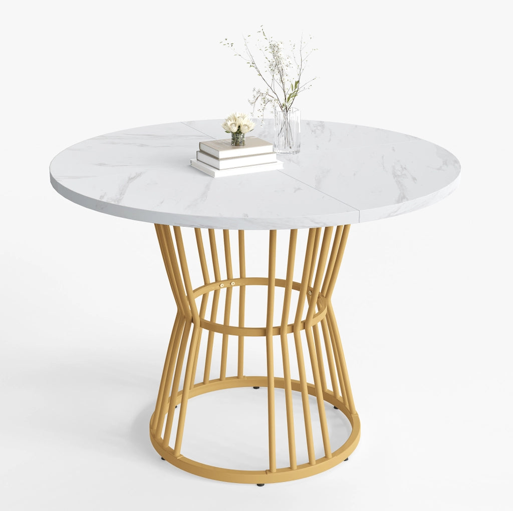 Tavolo rotondo ? 100 x 75 cm con piano effetto marmo in MDF bianco