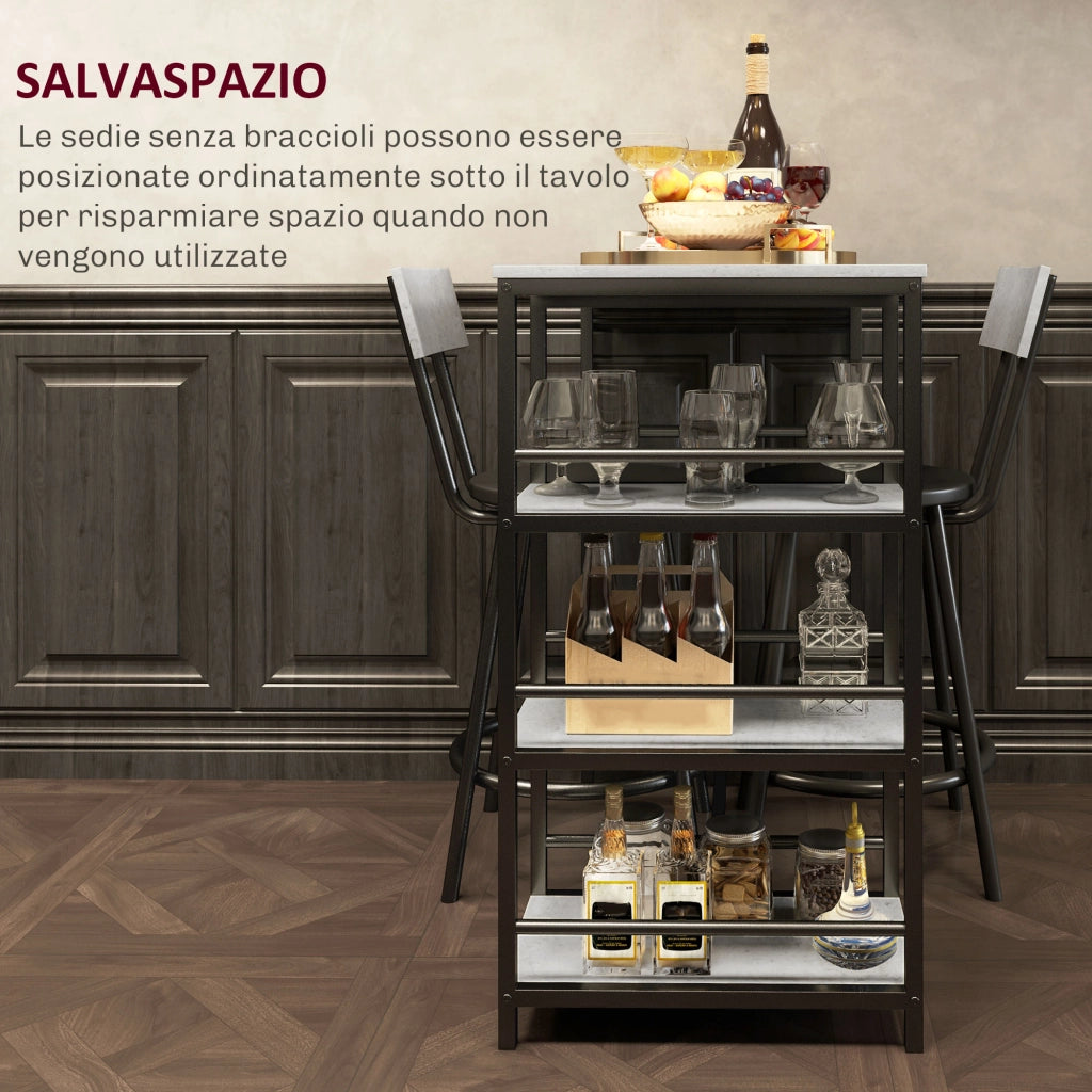 Set da Pranzo 3 Pezzi con Bancone Bar con Ripiani e 2 Sedie Alte con Schienale, Grigio Chiaro