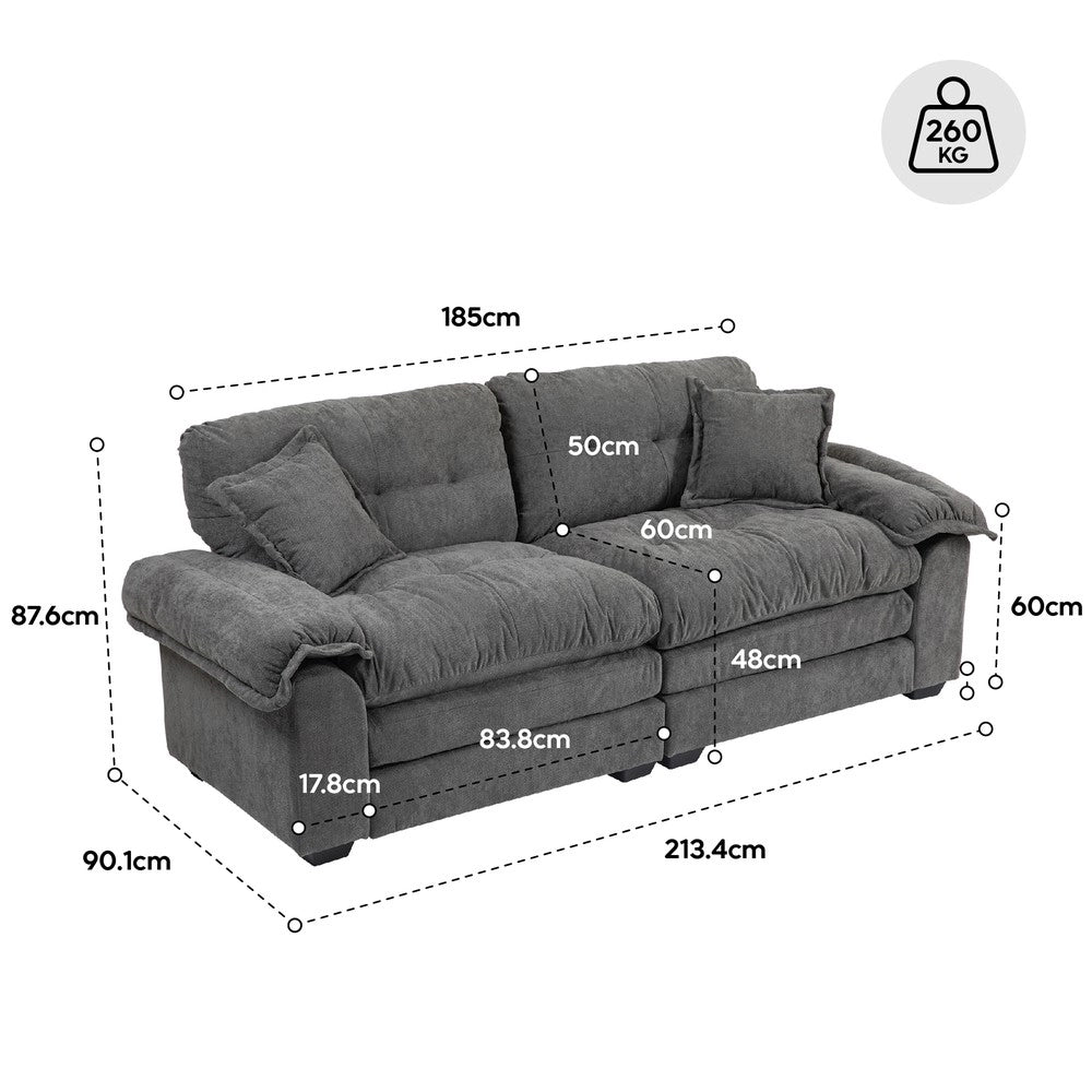 Set divani 2 posti e poltrona ¨C Minimal ¨C Tessuto chenille imbottito con cuscini
