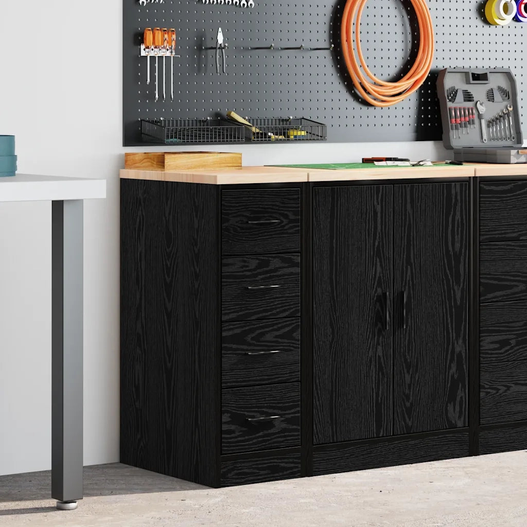 Armadietto da Garage Nero 30x51x85 cm in Legno Massello di Pino