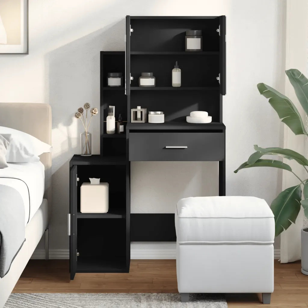 Toeletta con Armadietto Nero 80x35x132 cm