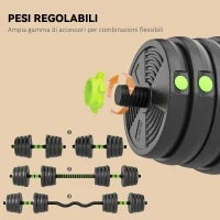Set Bilanciere con Pesi 3 in 1 da 16 Dischi e Impugnatura Antiscivolo, 140x22x22 cm, Verde