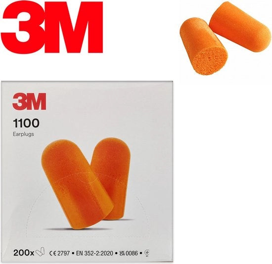Orecchini da isolamento acustico 37dB conforme EN 352-2 confezione da 200 - 3M 1100 Orecchini da orecchio
