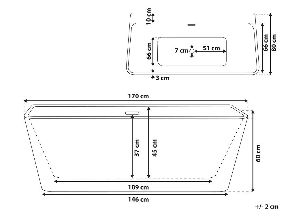 Vasca da bagno bianca in acrilico sanitario ovale singola 170 x 80 cm dal design minimalista
