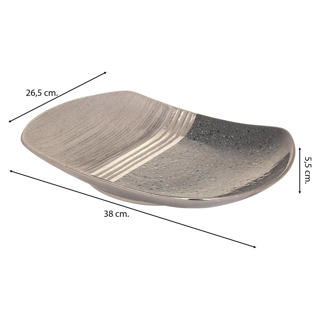Centrotavola in ceramica argento 38x26,5x5,5h