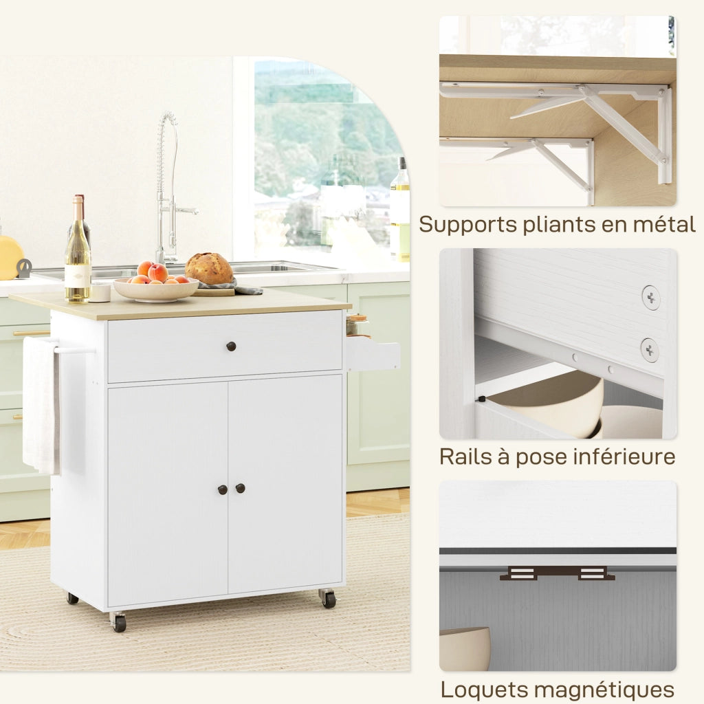 Tavolino da cucina con ruote ¨C zephmum ¨C con cassetto, ripiano regolabile, porta spezie e porta asciugamani