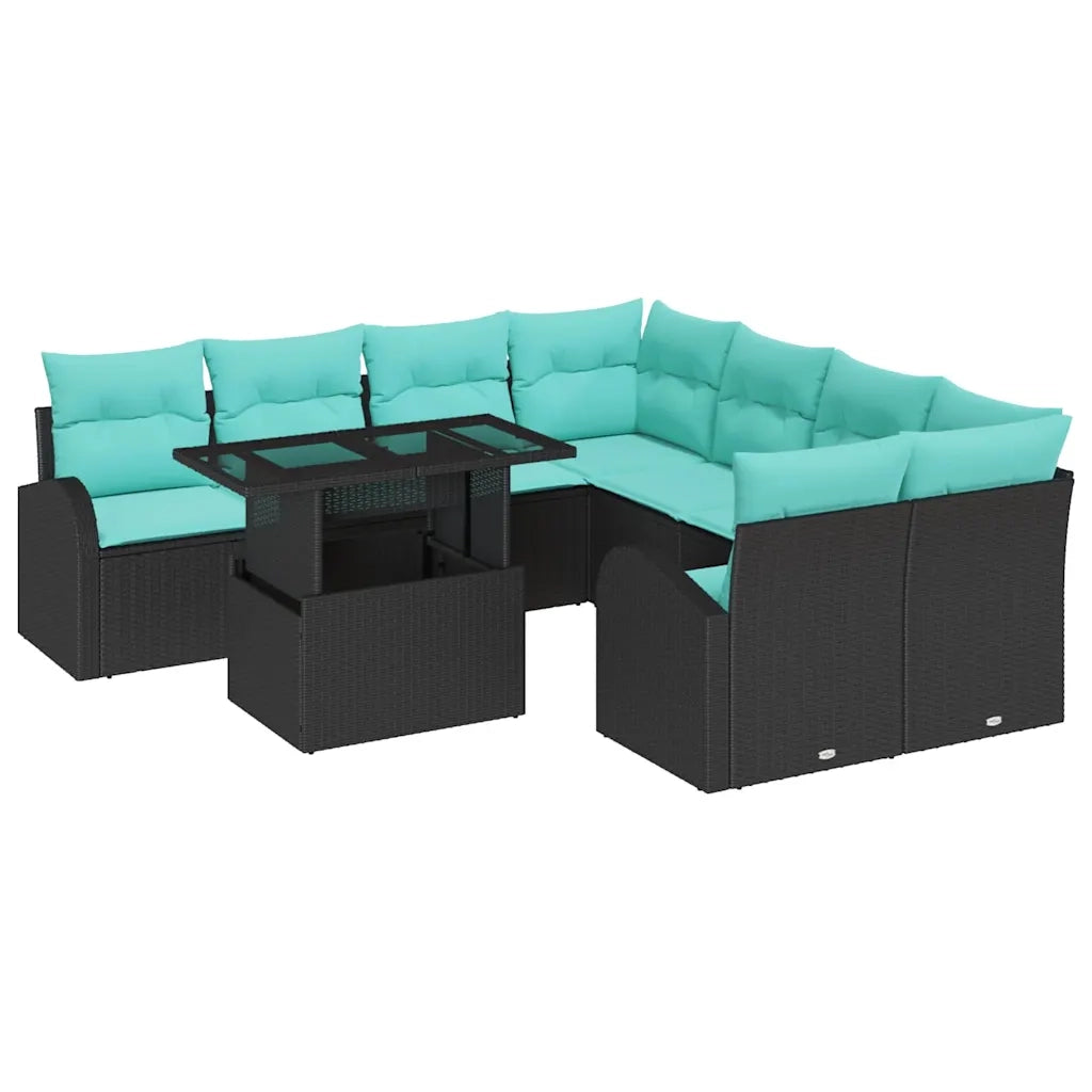 Set Divano da Giardino 9 pcs Nero Rattan in Polipropilene 3357359