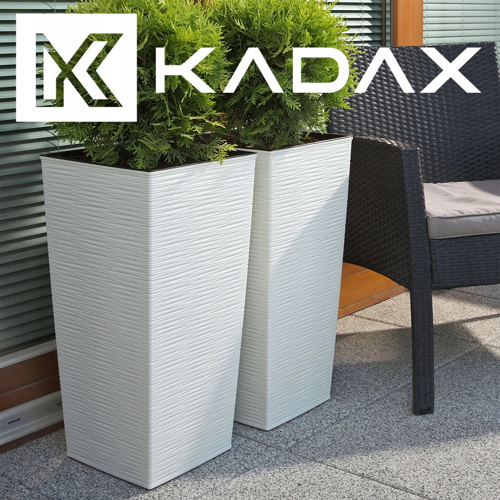 Vaso da giardino KADAX con inserto per fiori, grande e alto, 39x75 cm, bianco.